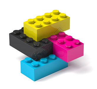 游戏染料进步3D玩具构件由4个印刷过程构成cmyk颜色青紫红黄黑图片