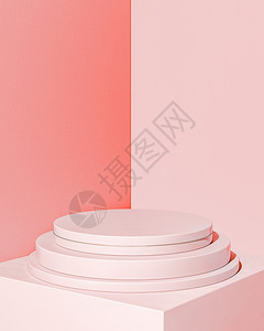 现代的产品显示最小粉色讲台彩圆页放在方柱3D阴影下来自背景最粉红色梯度窗户为了图片