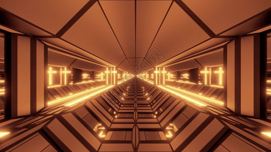 辉光冷酷的未来空间清洁的太空机库隧道通圣洁的克里斯蒂安十字3D插图墙纸背景设计酷的未来SCFi宗教神庙三德建筑艺术的凉酷未来空间图片