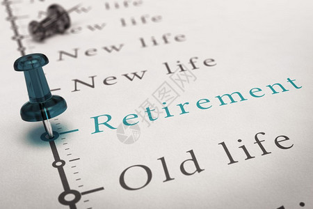 挑战概念的退休时间写在一份纸上面印有蓝色推力工作生涯后变化的概念形象论文上为退休做准备未来图片