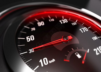 指点仪表盘汽车速的特写指针向30Kmh模糊效果安全驾驶概念的图像减速安全驾驶概念h红色的图片