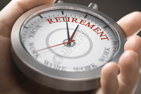 就业用退休和工作时间等词进行概念手持表退休时用和工作间来退休的概念综合图象手摄影与3D背景的图像退休倒计时间到退休小直图片