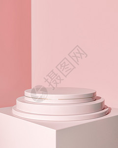 产品显示的最小粉色讲台彩圆页放在方柱3D阴影下来自背景最粉红色梯度现代的圆形颜色图片