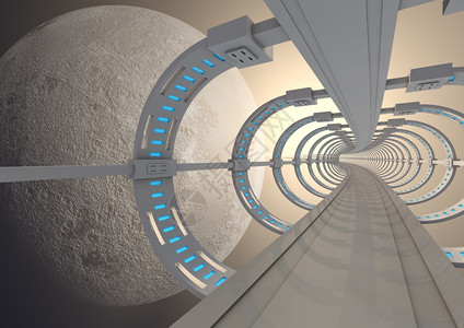 未来派使月球环绕的桥成为未来梁结构体墙图片