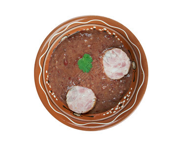 传统的奥尔良南肾豆和安多伊香肠汤一顿饭图片