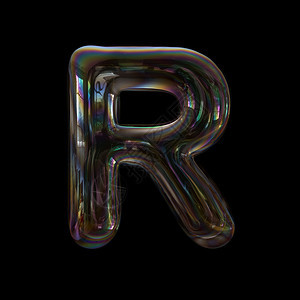 象征信有创造力的泡字母R资本3d透明字体以黑色背景隔离此字母表最适合与水童年脆弱有关但不仅限于水有关的创意插图图片