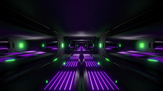 隧道运动具有绿色紫灯光的黑暗空间仿真隧道3D挂图壁纸背景ScifiFontific空间船轮走廊背景壁纸有漂亮的照明灯光深黑空间雕图片