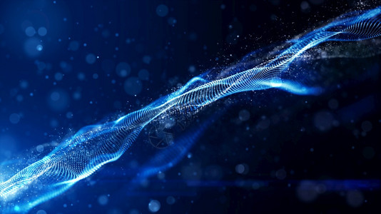 混合卡片蓝色数字粒子波流网络空间际抽象运动技术背景概念横幅图片