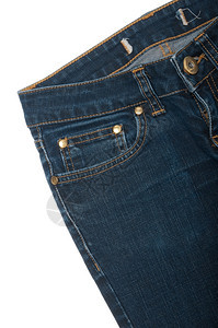 纺织品棉布质地蓝色牛仔裤前口袋在白色背景上被孤立图片