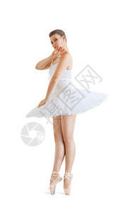 女轮廓白色背景的古典芭蕾舞裙中的美丽芭蕾舞女行动图片