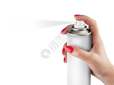 美丽白色喷雾可隔离在妇女手上的白色背景气溶胶喷雾罐金属瓶涂料具有剪切路径的现实照片图像化学难的图片