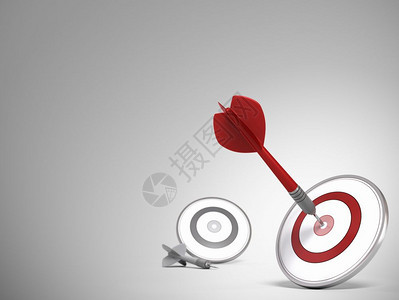 或者两个目标一飞镖击中红球的心在图像左侧和上方的文字空间说明成功概念或实现业绩务目标或营销背景说明是否成功概念或达到业绩目标营销图片