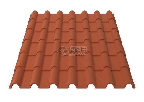 白色背景上孤立的屋顶牌砖3d插图家瓷砖橙图片