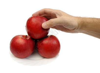成熟白底盘子上的红苹果与世隔绝一种滴图片