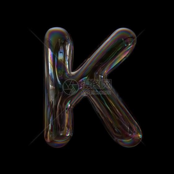 泡字母K黑色背景上隔离的大型3d透明字体此母表对与水童年脆弱有关但不仅限于水有关的创意插图来说是完美的气泡有限案子图片