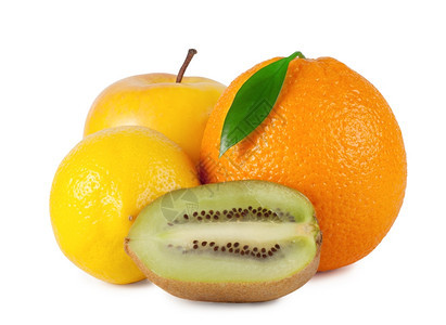 橙叶苹果柠檬白背景的Kiwi明亮地猕猴桃图片