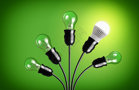 进步带灯泡的构想概念绿色背景有创造力的家庭图片