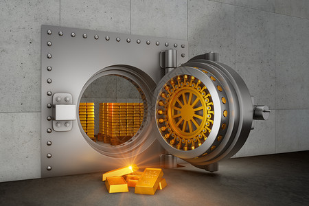 开放银行安全保险门和金条3d贮存银行业货币图片