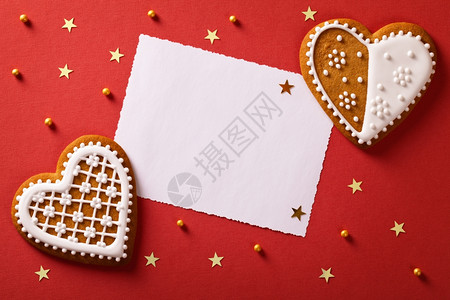 传统的雪花圣诞贺卡有姜饼红心金星和球的圣诞贺卡问候图片