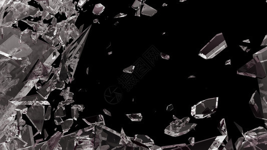 透明破坏以黑色隔绝的碎玻璃片大面积破裂图片