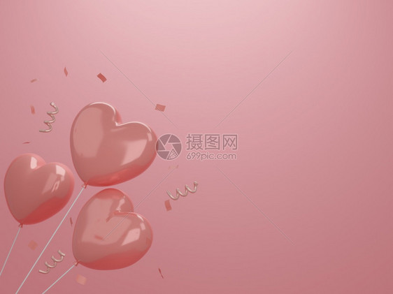 庆典情人节概念粉红背景三维的心气球空文本间抽象的征图片