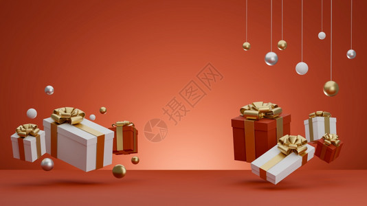 3D圣诞和新年贺礼标语红物盒3D假期圣诞节插图图片