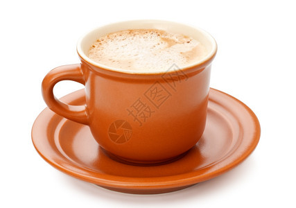 美味的牛奶卡布奇诺白色背景上孤立的新鲜咖啡杯图片