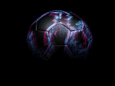 以黑色为亮点突出显示紫色五角形图案的黑纹质足球或并复制空间如下满的或者蓝色图片