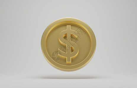 银行业白色背景的美元印牌金币3D目的插图图片