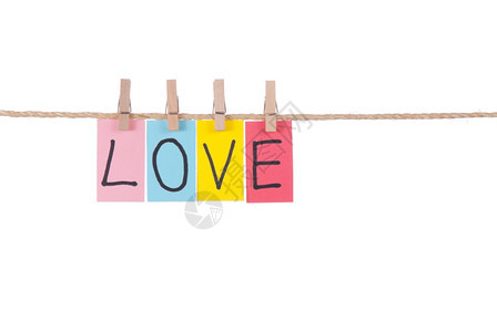 爱情木卫和多彩的字词连在绳子上颜色商业的情感图片
