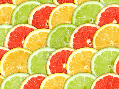 切片吃颜色摘要三背景柑橘橙子和柠檬片的柑橘水果近身摄影室图片
