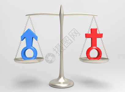 灰色的比较价值男和红女别标志在银平衡比例上具有同等的称重或值灰色背景没有别薪酬概念无男图片