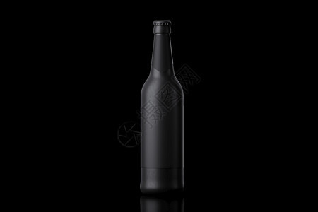 清爽3D型毛特深灰色啤酒瓶模型上面盖有帽子和标签底反射复制空间照片黑暗的图片