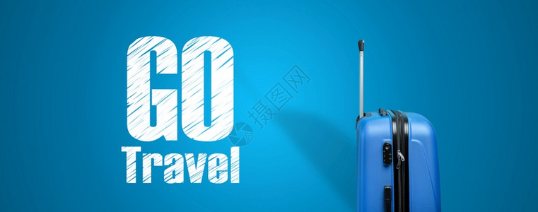航程离开蓝色旅行李箱蓝色背景全图象有登记入行时髦的图片