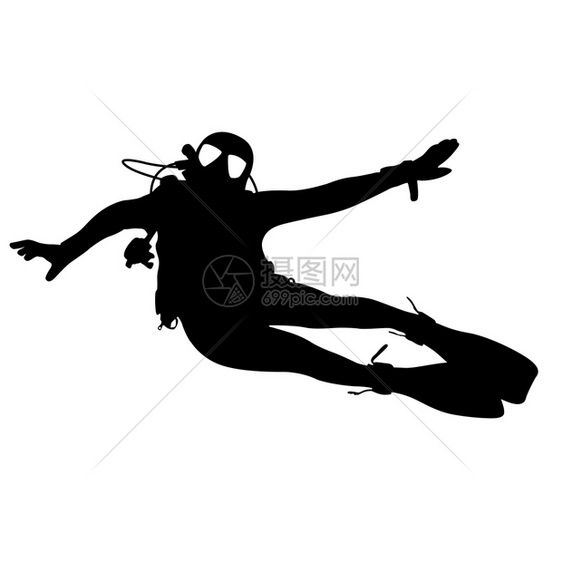 黑色环影潜水器矢量插图白色的特别摆姿势图片