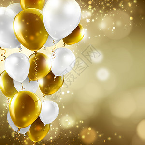 插图抽象模糊灯光上的金色和白气球喜庆背景抽象的闪亮背景图片