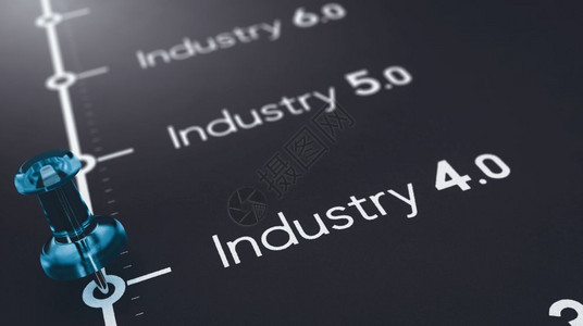 虚拟化工厂现代3D与文本工业405和6一起说明黑纸的3D插图以及期货工业革命蓝推动概念40和下一个制造业演变图片