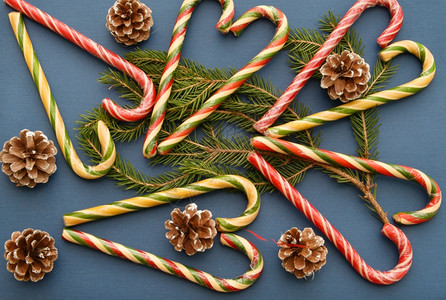 圣诞焦糖或甘蔗一种普通的生菜和卷瓜分枝手杖童年冷杉图片