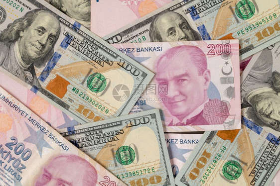 金融的收入美元和土耳其的利拉斯相互之间完全覆盖了银幕上图片