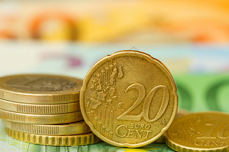 钞票不同欧元货币的硬象征经济图片