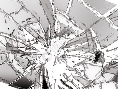 碰撞破裂窗户粉碎或拆毁的白玻璃碎片图片