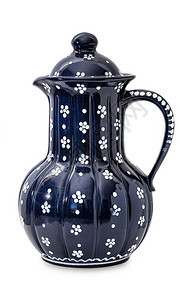厨房古老的钴孤立在白色背景上的蓝古董陶罐孤立在白色背景上的蓝古董陶罐图片