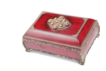 首饰安全在白色背景上隔离的红色奢华宝箱和豪藏宝箱木制的图片