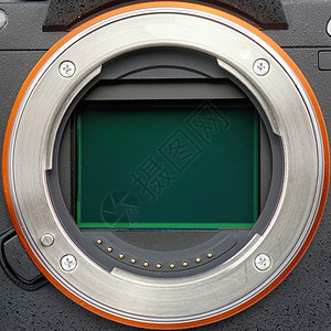 身体电子产品全尺寸照相机的镜头环有开放传感器盘近视图像照片背景图片