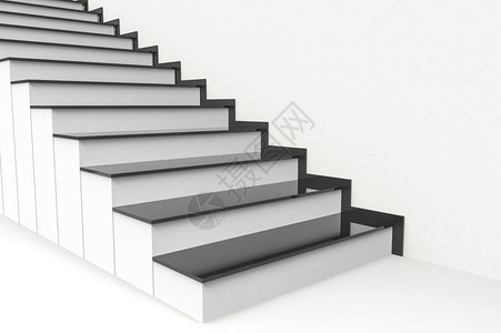 最小的3d对白色水泥楼梯背景上的现代黑色板块三维透视艺术空白的图片
