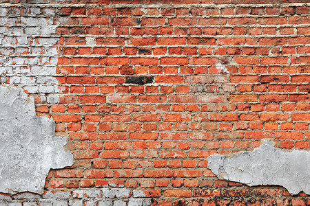 建筑学堵塞框架一座旧建筑破碎的红砖墙图片