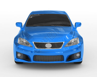眼镜汽车隔离在白色蓝油漆有玻璃前视图汽车隔离在白色3D渲染变暗反光的图片