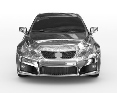 抽象的汽车隔离在白色镀铬有色玻璃前视图汽车隔离在白色3D渲染明亮的车轮图片