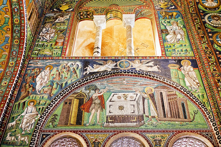 意大利语先知阿贝尔和梅希西泽克的右墙上马赛克人向上帝献祭亚伯圆顶图片
