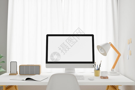 桌面嘲笑装饰风格使用模拟空白电脑计算机3D型笔记本电脑的工作空间图片